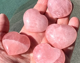 Small Rose Quartz Heart: Healing Crystal Palm Stone (30-38mm)