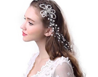 Bridal Flower Pearl Hair Vine Prom Hair Vine Bridal Crystal Etsy