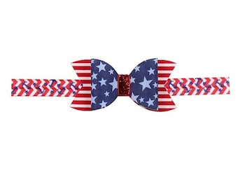 Patriotic hair bow headband USA 4th of July baby American flag red white blue