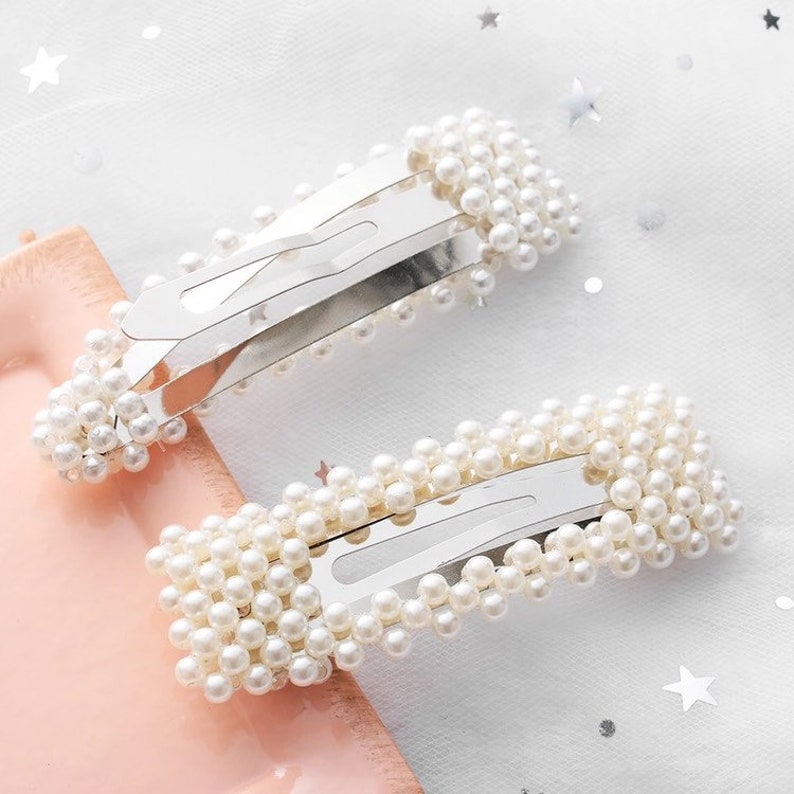 90s Vintage Hair Barrettes Bridal Hair Clips Bridesmaids Barrette Faux Pearl Hair Clips Large Pearl Barrette