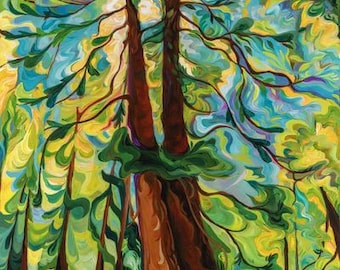 Unity Through Growth, Canvas Print, Giclee, Vancouver Island BC, Forest, Tree, Canadian Artist