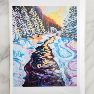 Cartão de saudação de pôr do sol de inverno com paisagem canadense, em branco por dentro, por Alyssa Penner
