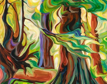 Tree Hug Paper Print,Landscape Art, Canadian Artist,BC Forest,By Alyssa Penner