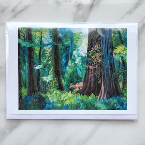 Cartão artístico de felicitações profundas da floresta Ilha de Vancouver BC Canadá, em branco dentro, por Alyssa Penner