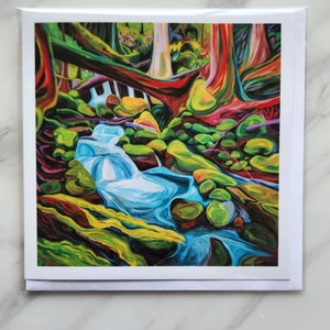 Cartão de felicitações de Stokes Falls, Ilha de Vancouver, BC, Canadá, em branco por dentro, cachoeira, por Alyssa Penner