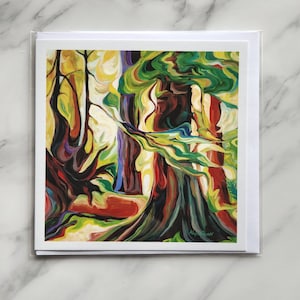 Carte artistique câlin dans un arbre, île de Vancouver, Colombie-Britannique, Canada, vierge à l'intérieur, par Alyssa Penner