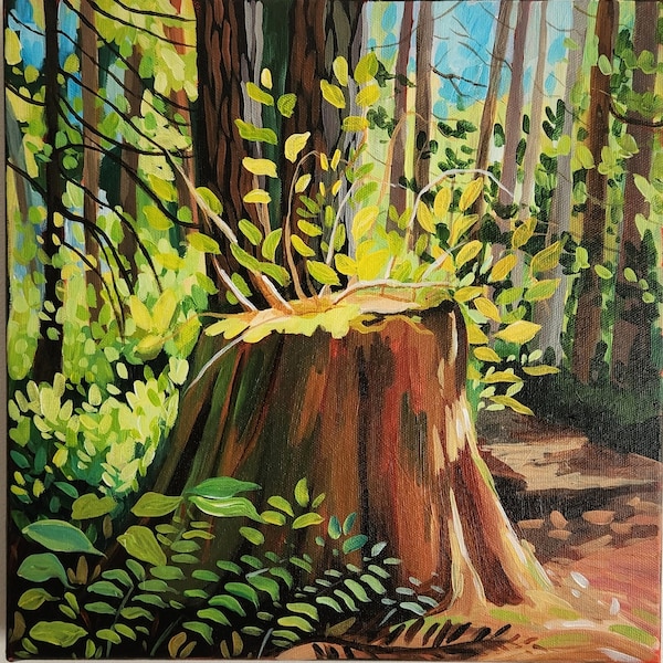 New Life Original, Tree, Forest, Acrylic Painting on Canvas, Vancouver Island, Landscape, Canadain Artist, By Alyssa Penner