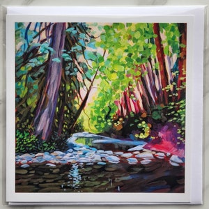 Pink Creek, Cartão de Arte de Saudação Vancouver Island BC Canadá, Em Branco Por Dentro, Por Alyssa Penner