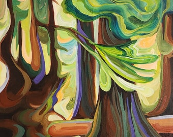 Nursery Tree, Original Acrylic Painting, Forest Art, BC Artist, Tree Art, Canadian Art, By Alyssa Penner