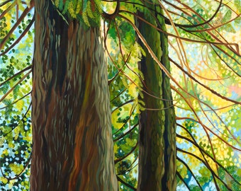 Two Cedars Print, Cedar Tree, Forest Art, Nature Painting, Canadian Art, By Alyssa Penner