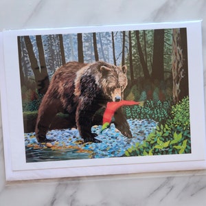 Cartão de felicitações do urso pardo Ilha de Vancouver BC Canadá, Vida selvagem em branco dentro, Artista canadense, Por Alyssa Penner