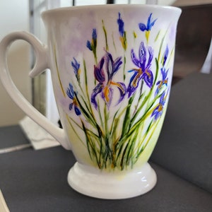 Kubek malowany rcznie, Malowany ręcznie, Porcelana, Fioletowy irys, Pomysły met prezent, Specjalna okazja,