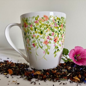 Ręcznie malowany kubek, kubek do kawy, filiżanka herbaty, porcelanowy kubek, kwiaty, pomysł na prezent dla niej