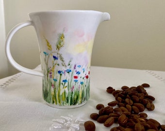 Hand Painted, Ceramic Coffee Jug, Wildflowers creamer, Coffee creamer,  ,Summer , Wild Flowers , small creamer pitcher,