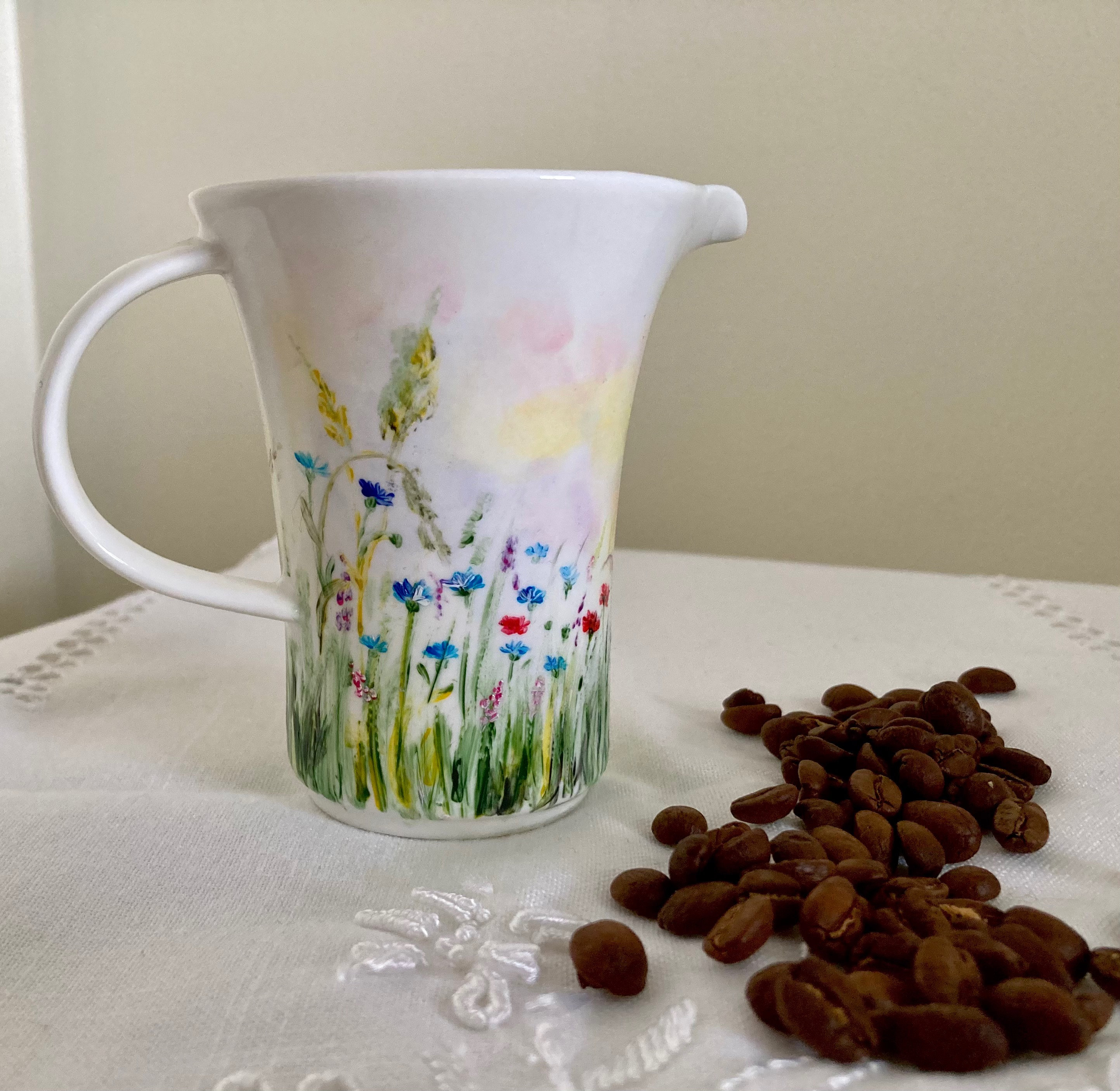 Hand Painted, Ceramic Coffee Jug, Wildflowers creamer, Coffee