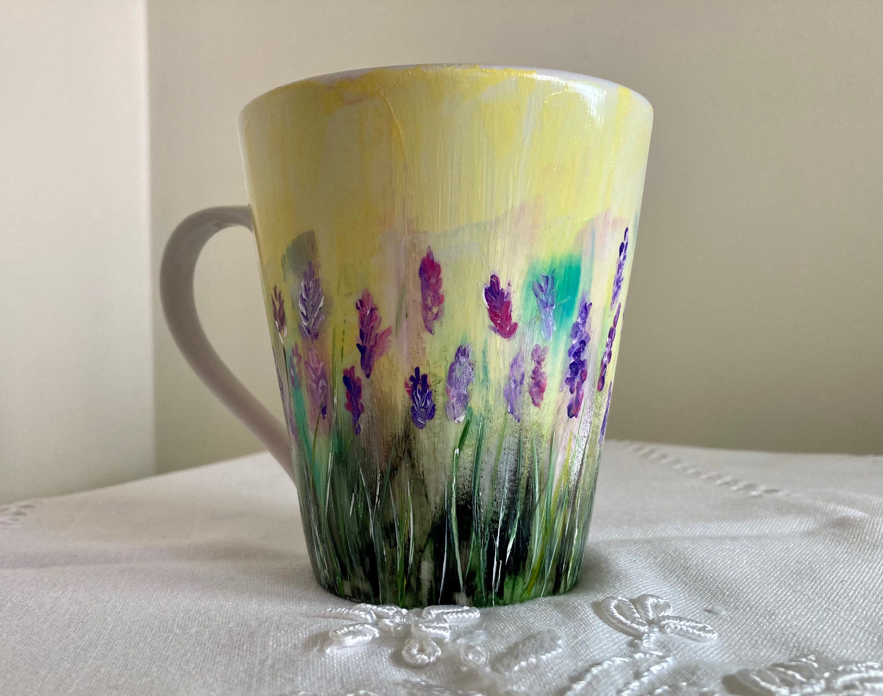 Cream And Lavender Hand Painted Ceramic Mug