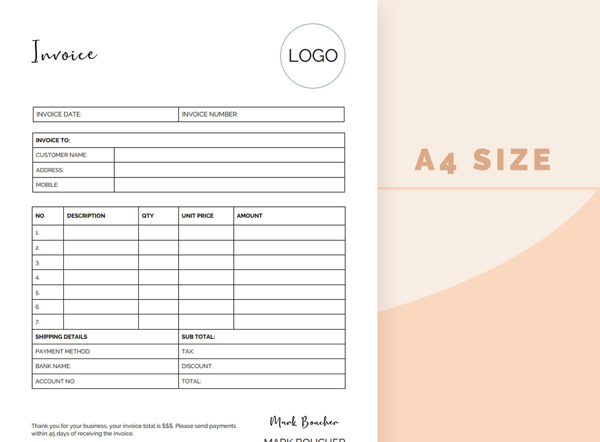 Editable Invoice Template, Business Invoice Template Printable, INVOICE ...