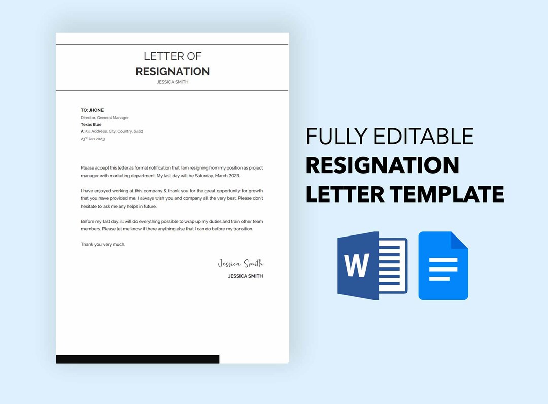 Professional Resignation Letter Template Word Google Docs, Resignation