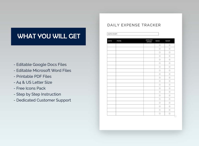 Daily Expense Tracker Printable Expense Tracker Word Google Docs PDF, Small Business Spending