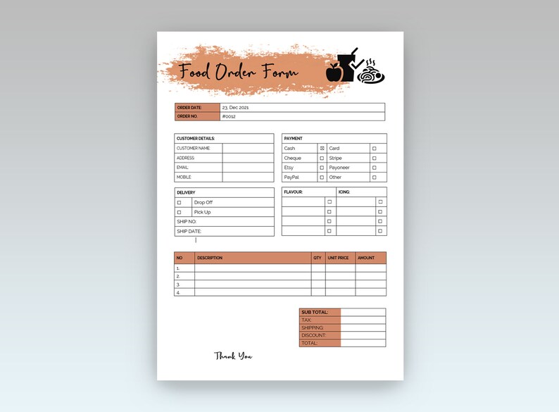 Food Order Form Template, Small Business Food Order Form Template ...