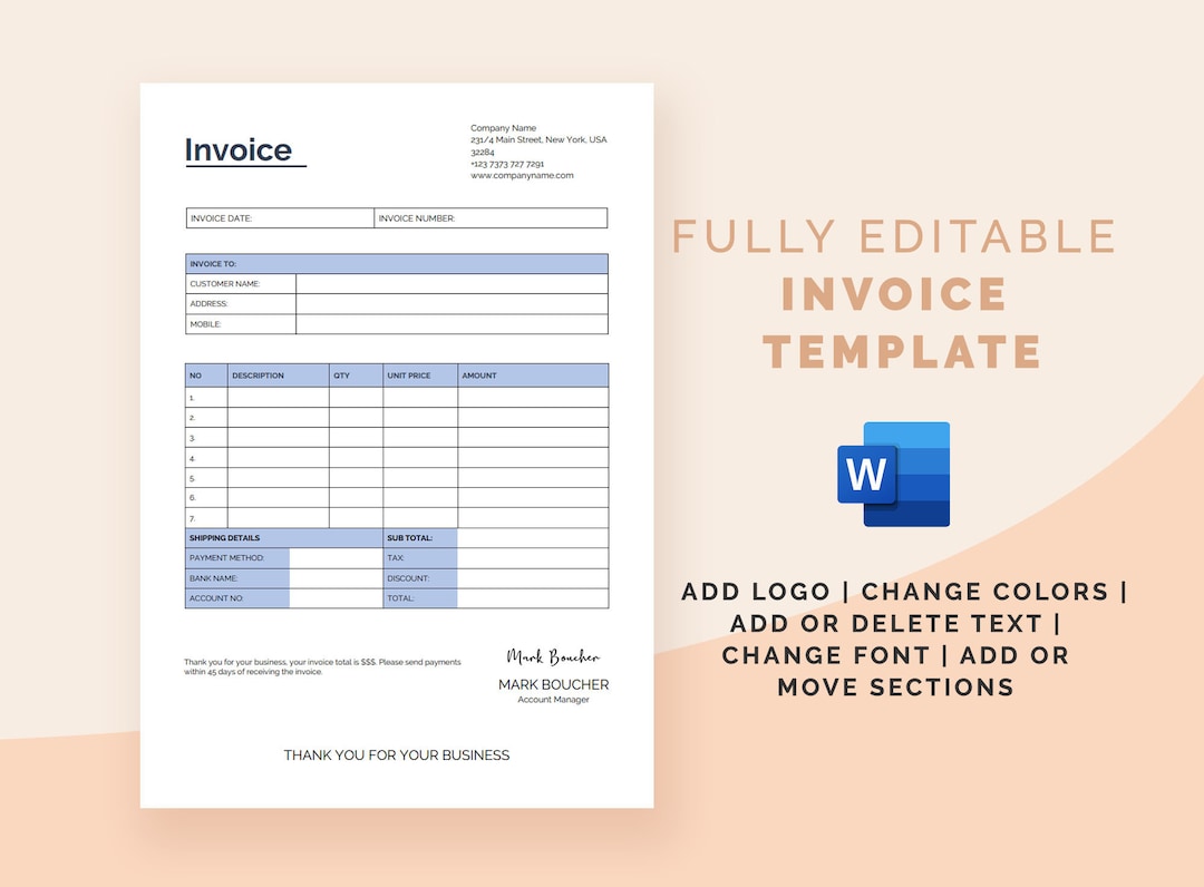Business Invoice Template Printable Editable Invoice - Etsy