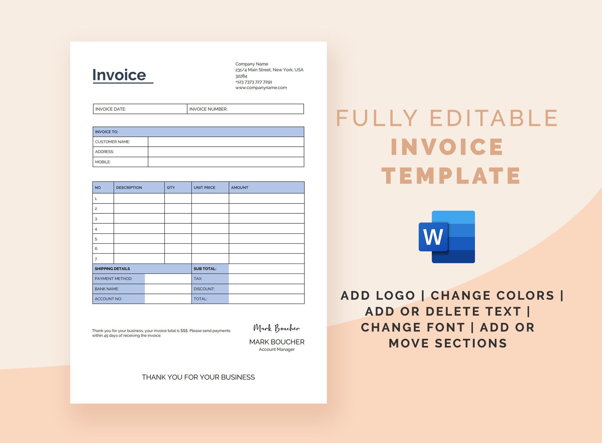 Business Invoice Template Printable Editable Invoice - Etsy