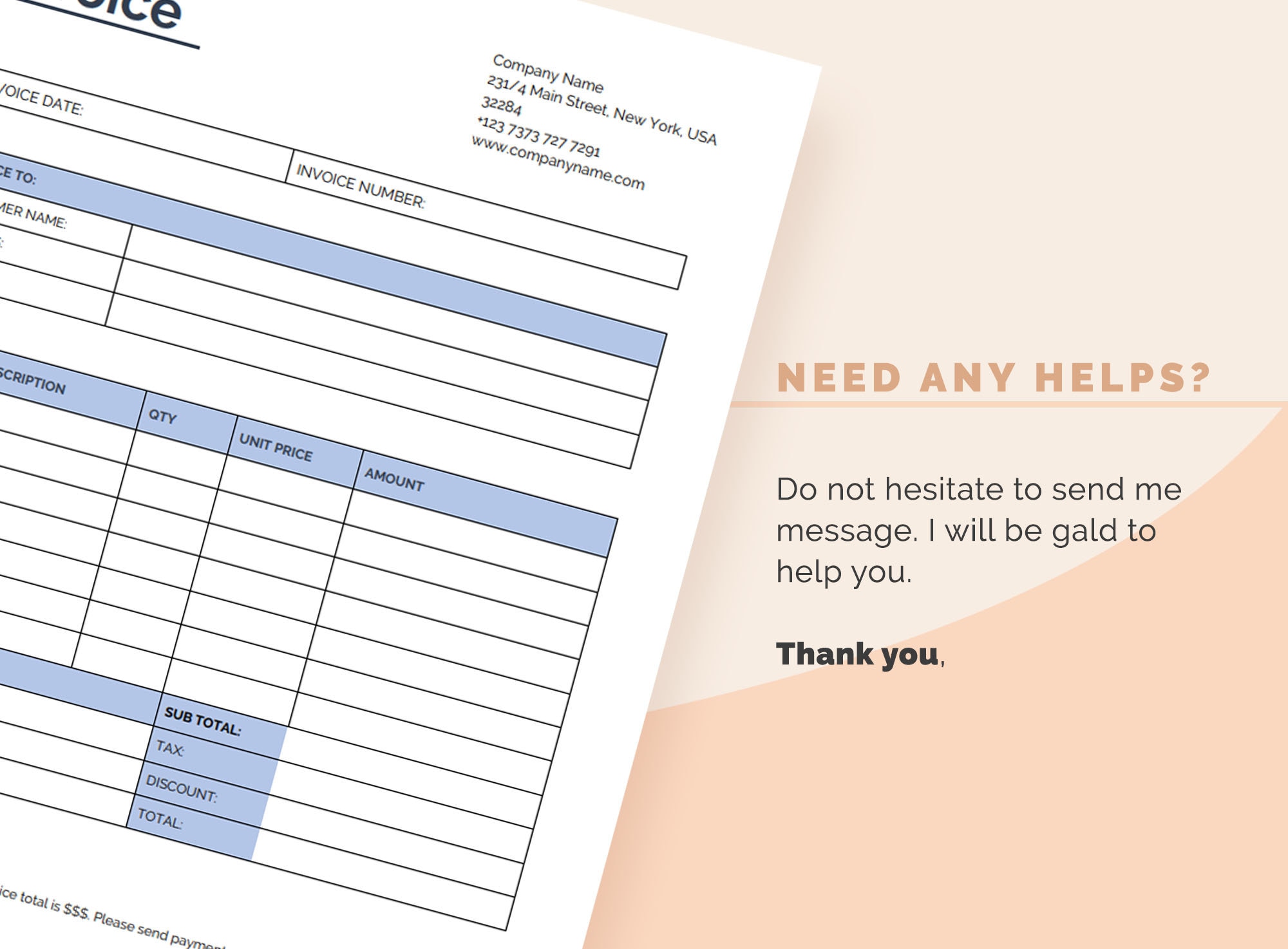 Business Invoice Template Printable Editable Invoice - Etsy