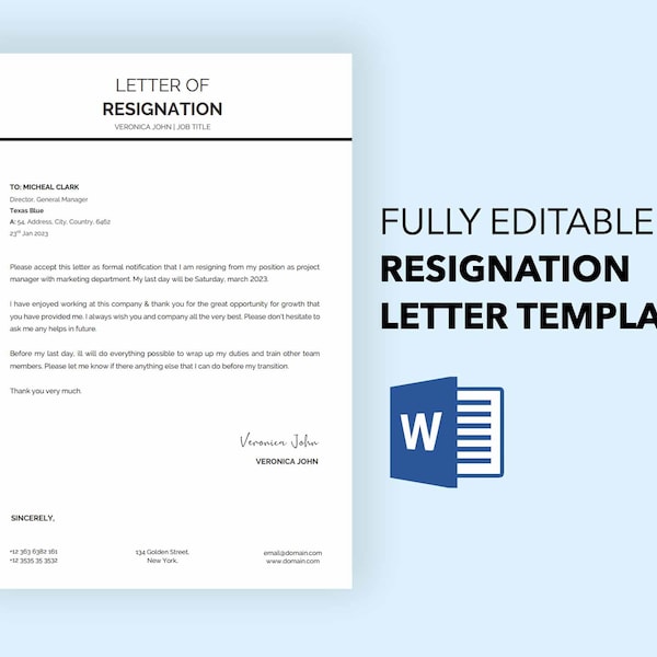 Resignation Letter, Letter Of Resignation, Professional Resignation Letter Template, Resignation Letter With Sample Writing, Microsoft Word