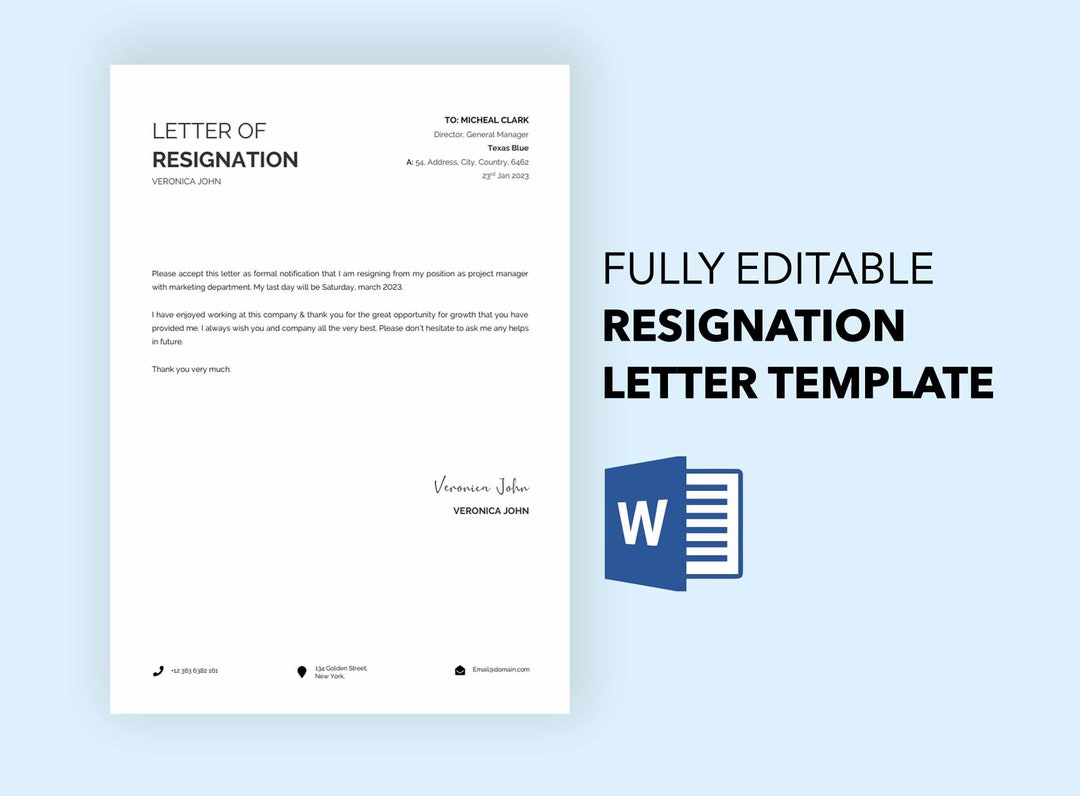 Resignation Com Resignation Letter Template, Notice Letter Template for Word ...