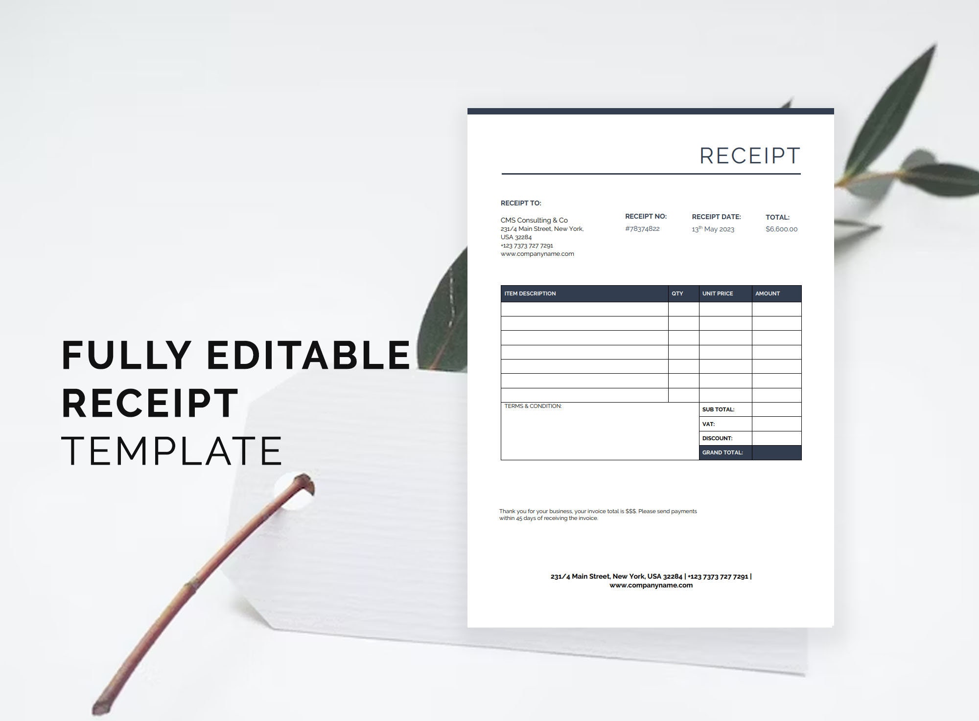 Editable Receipt Template, Receipt Template, Printable Payment Receipt ...