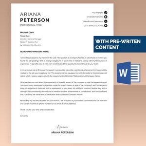 Carta de presentación para currículum, plantilla de carta de presentación + preescrita, plantilla de carta de presentación de empleado en Microsoft Word, página de portada de solicitud de empleo.