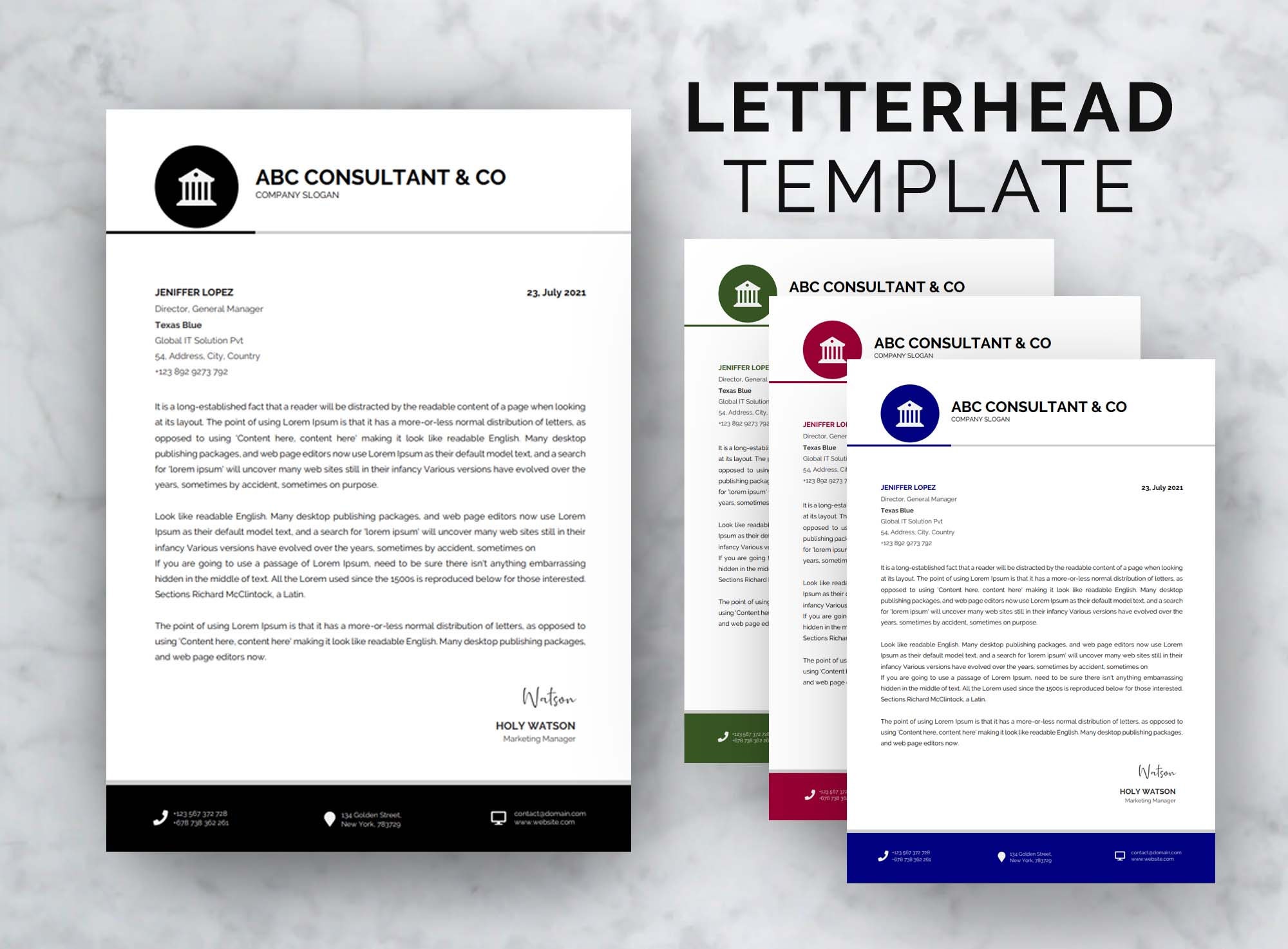 Letterhead Template, Company Letterhead Template Word, Modern
