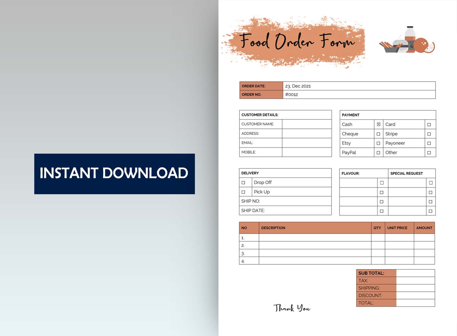 Order Form Template Editable, Food Order Form Template Word Editable ...