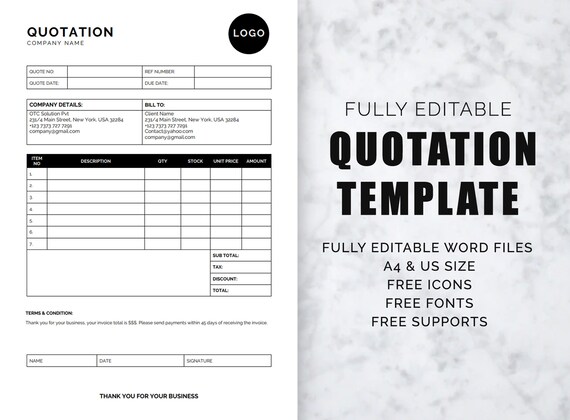 Editable Price Quotation Template, Estimate Template, Printable Price  Quotation Template for Small Business, Quote Template in Word - Etsy Hong  Kong
