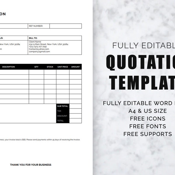 Editable Price Estimate Template, Quotation Template, Quotation Sheet Template, Printable Quote Estimate Template, Small Business Template
