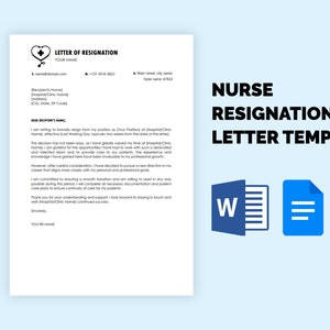 Carta de renuncia de enfermera, Renuncia con muestra de escritura de Google Docs y Microsoft Word, Ejemplo de carta de renuncia, Plantilla de carta de aviso