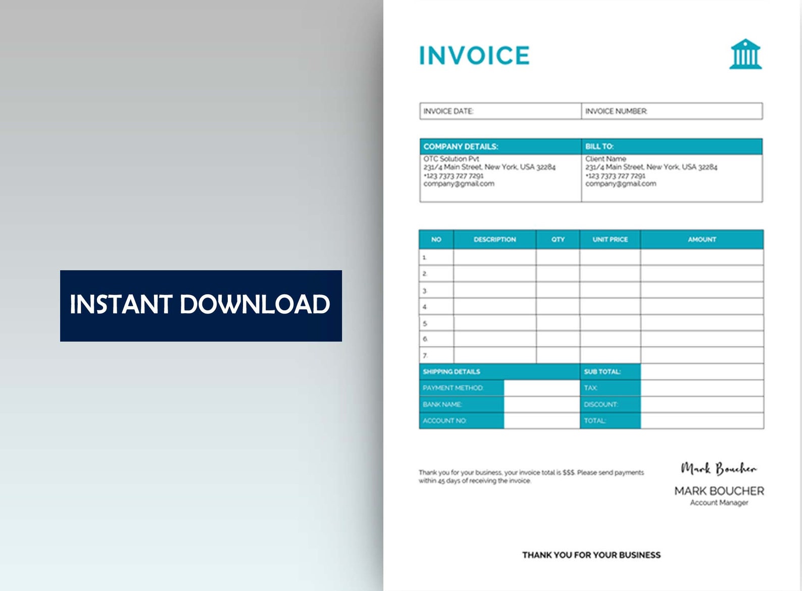 Business Invoice Template Editable Invoice Template Invoice - Etsy