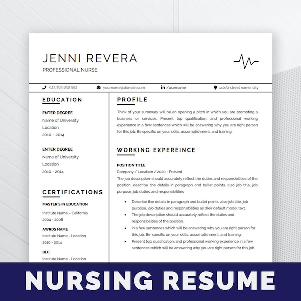 Nursing Resume Template Etsy