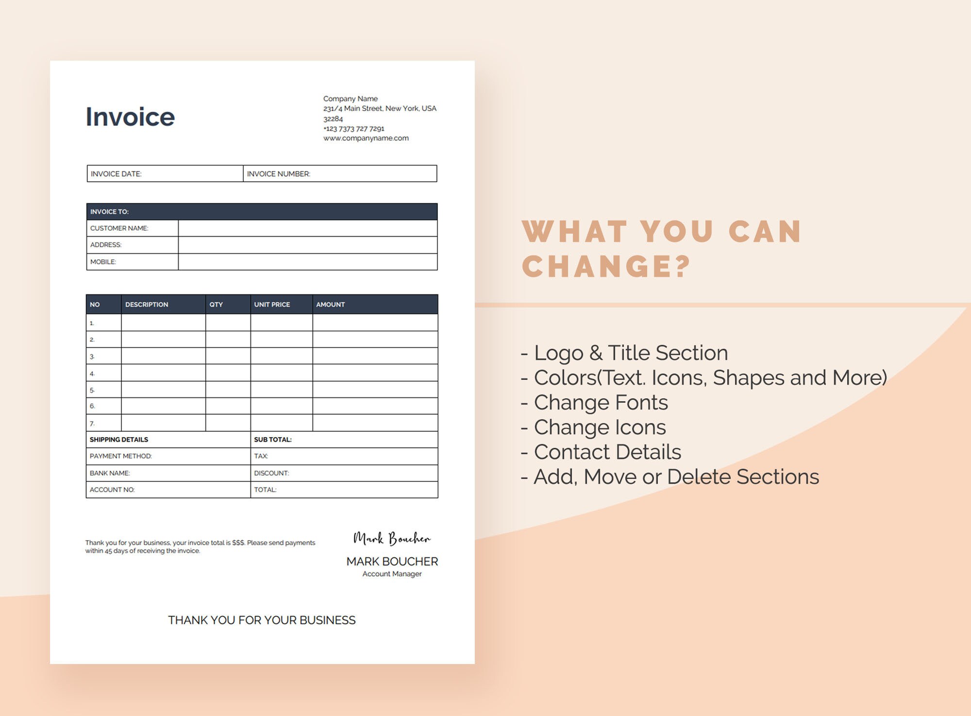Editable Invoice Template, Printable Business Invoice Template for Word ...