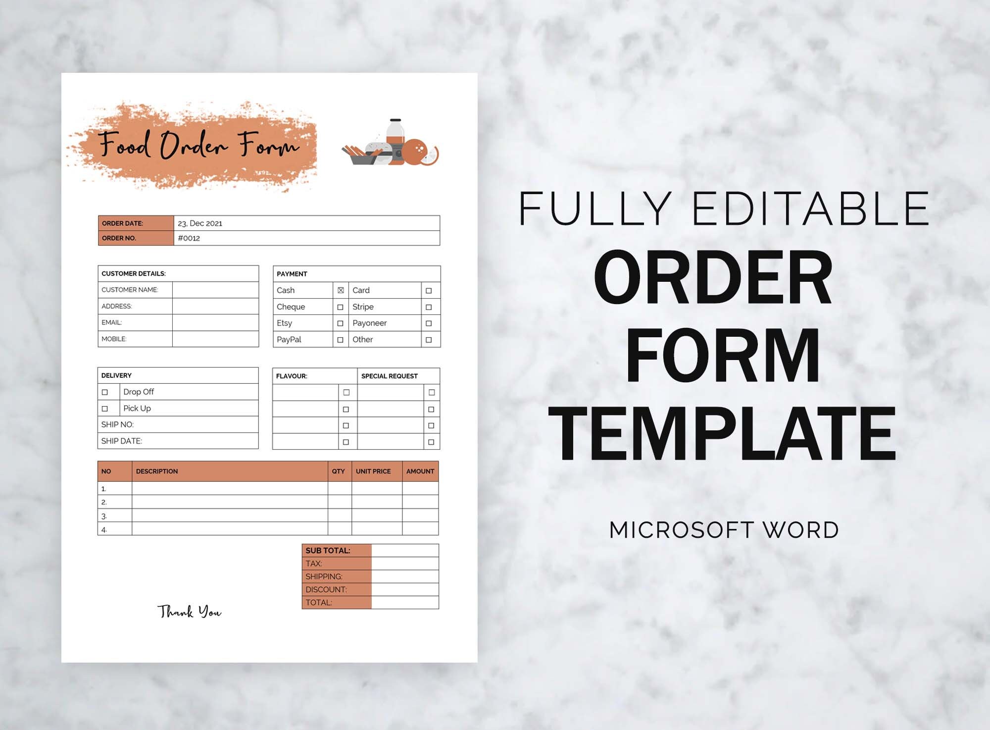 Order Form Template Editable Food Order Form Template Word Editable 