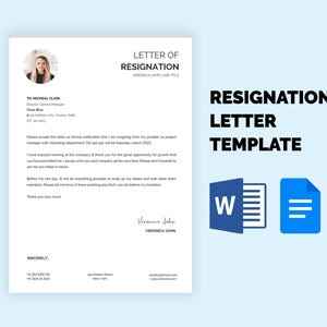 Carta de renuncia profesional con escritura de muestra, plantilla de carta de renuncia de carta de aviso de 2 semanas, plantilla de carta de aviso para Word.