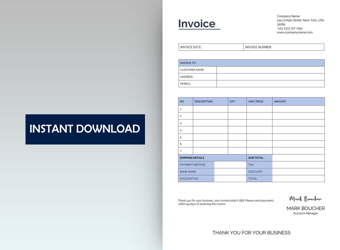 Business Invoice Template Printable Invoice Template Word - Etsy