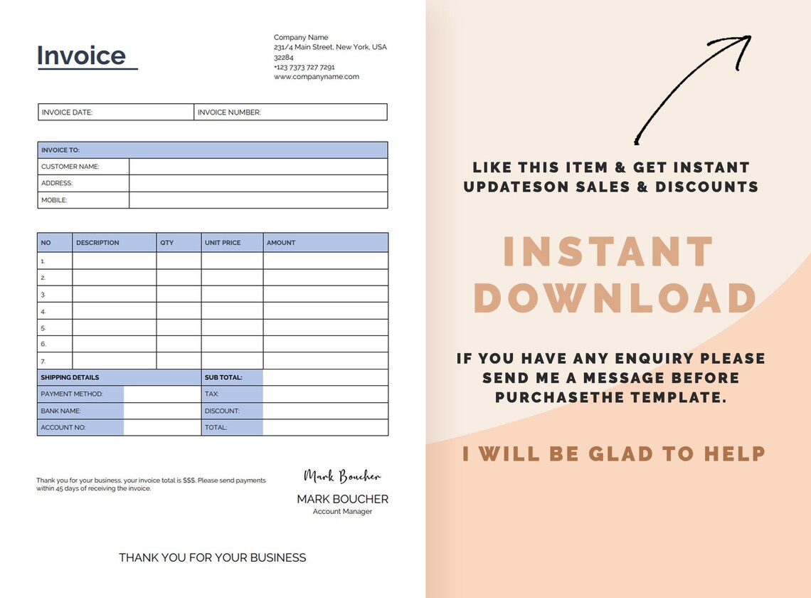 Business Invoice Template Printable Editable Invoice - Etsy