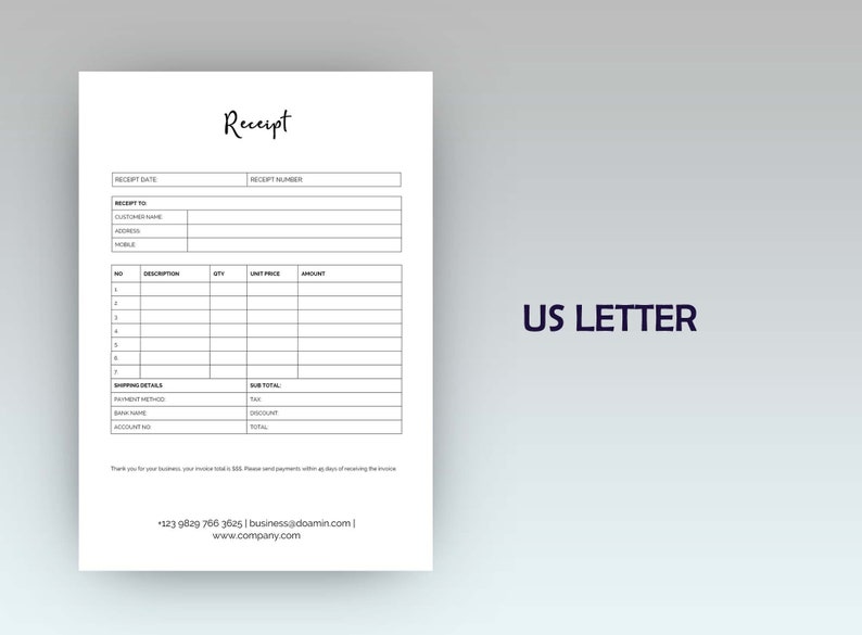 RECEIPT TEMPLATE Editable Word Google Docs Fully Editable Etsy