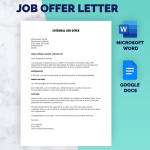 Plantilla de carta de oferta de Google Docs, plantilla de carta de oferta de trabajo, carta de oferta interna, Google Docs y Microsoft Word, carta de oferta de empleo