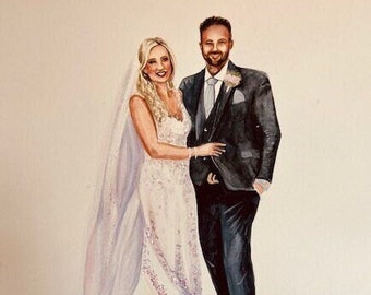 Wedding painting HAND painted Couple or venue Personalised custom gift Not digital  watercolour embellished portrait anniversary glitter