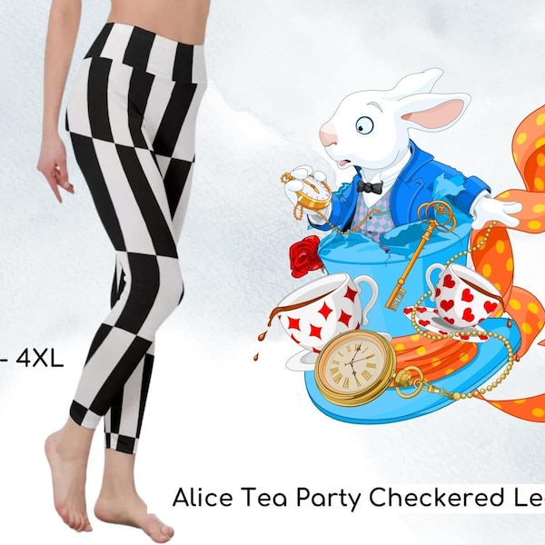 Alice in Wonderland Inspired Checkered Leggings, Cosplay, Halloween, Mad Hatter, Alice Tea Party, Gift for Her, Adult Halloween Costume