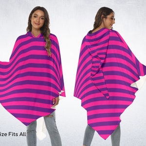 Cheshire Cat Alice in Wonderland Lightweight Cloak with Hood, Poncho, Mad Hatter, Halloween Adult Costume, Cosplay