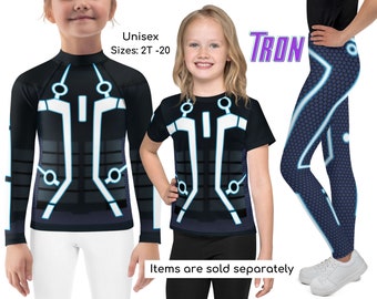 Tron Inspired Kids & Youths Sport Clothing, T Shirt, Legacy, Halloween Costume, Cosplay Outfit, Gift for Her, Birthday Gift, Tron Leggings
