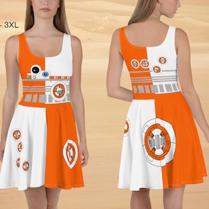 スターウォーズ ドロイド BB-8 風 スケータードレス、ドロイド、ハロウィン、コスプレ、彼女へのプレゼント、アンドロイド、誕生日プレゼント、誕生日パーティー ++Y